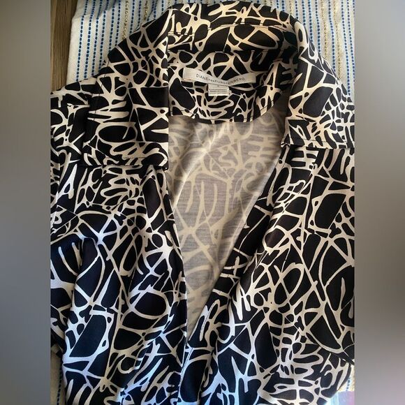 Diane Von Furstenberg Jersey Wrap Dress Jeanne Two-Scribbles Black & White Sz 6 - Picture 5 of 13